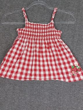 OSHKOSH GIRLS RED WHITE GINGHAM SMOCKED BABYDOLL STRAWBERRY DETAIL TANK TOP 5